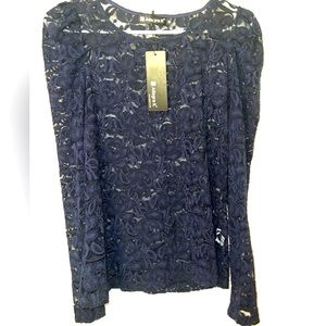 New with tags Allegra K navy blue lace, long sleeve shirt, a size medium!